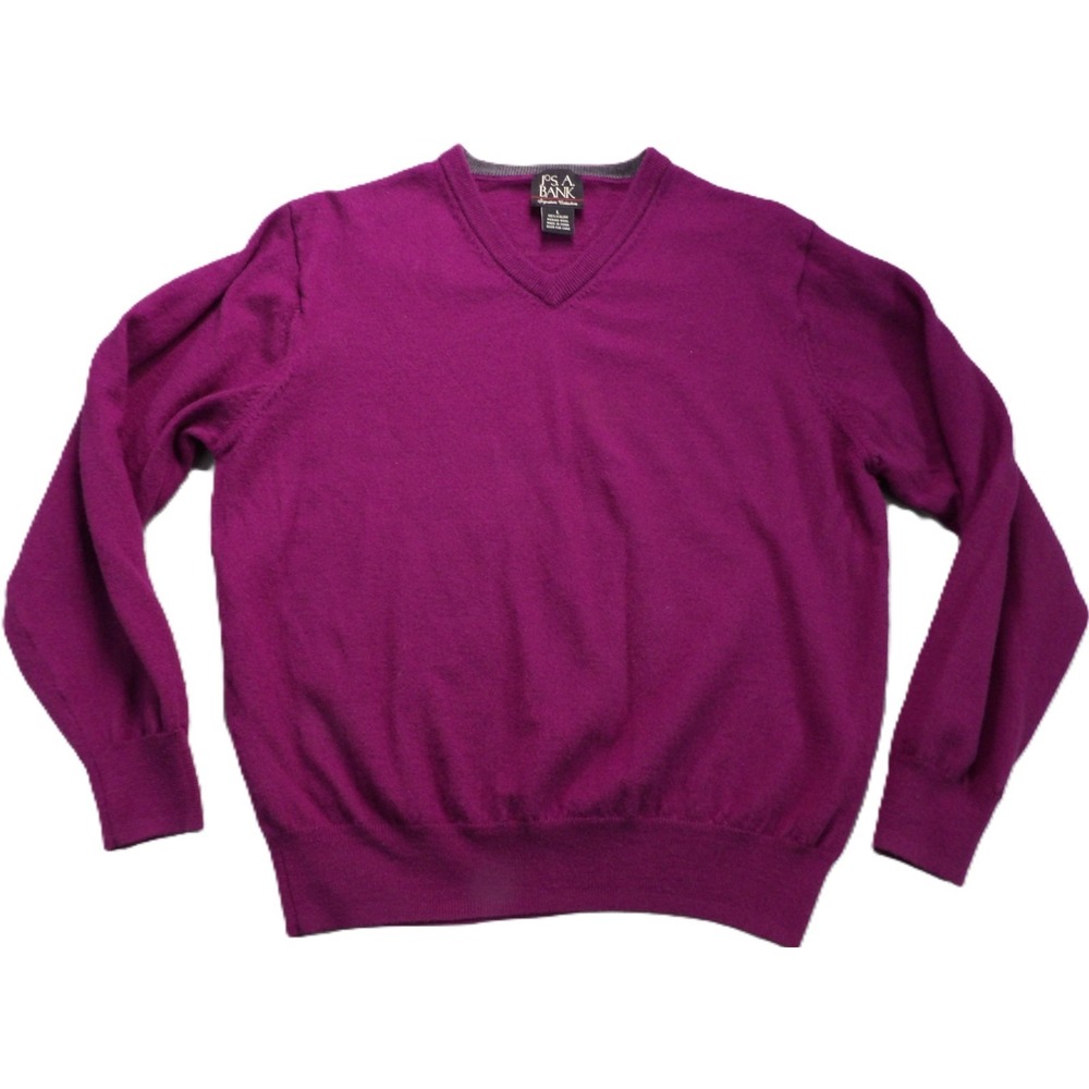 Jos A Bank Signature V Neck Sweater Men S Purple Merino Wool Pullover Dress Knit